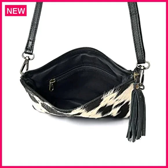 Genuine Cowhide Hair-On Crossbody Bag with Adjustable Detachable Strap